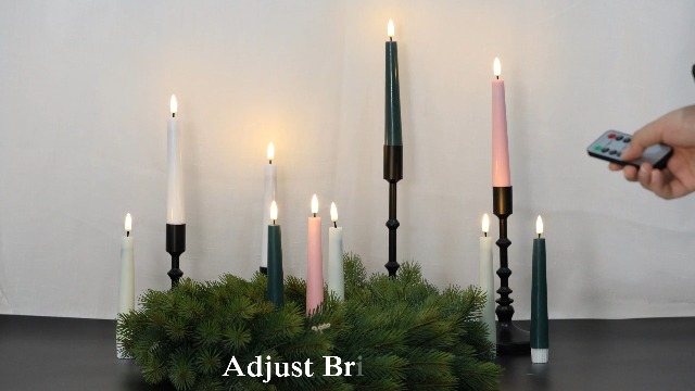 Eywamage Set Of 4 Flameless Christmas Tree Taper Candles - Battery Operated LED With Remote, Green, Real Wax Look - View #12