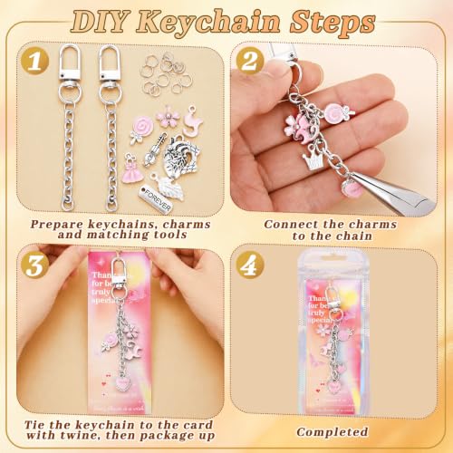 Image of Wurosi 20 Pcs Metal Keychain Making Kit, Bag Charm Chains,Silver