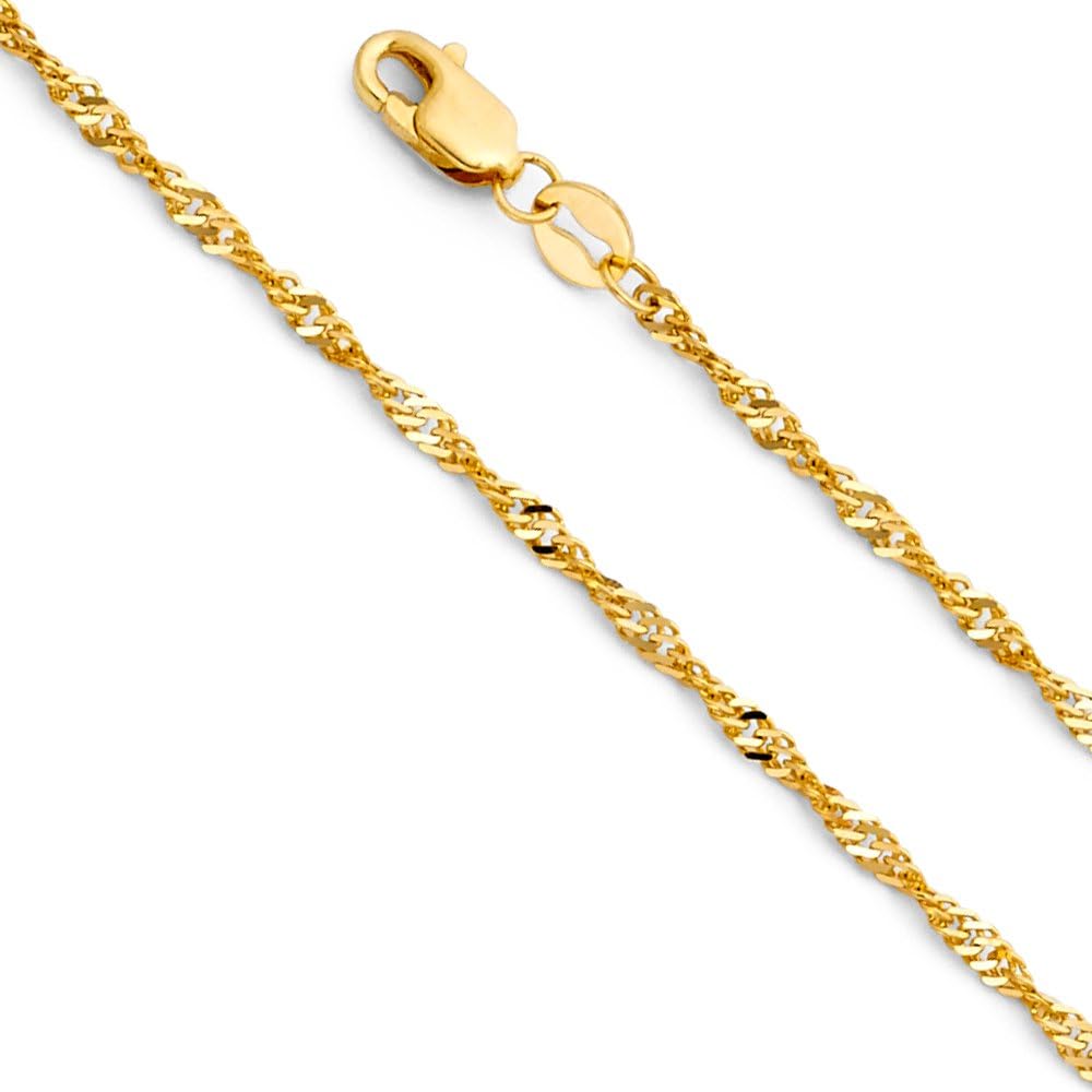 14K Two Tone Gold Crucifix Anchor Charm Pendant with 1.5mm Singapore Chain Necklace