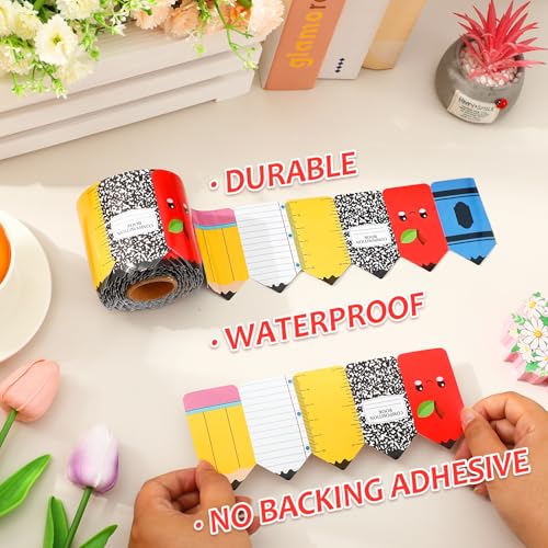 Image of Whaline 65.6Ft Back to School Pencil Bulletin Board Border Composition Notebook Apples Crayon Die Cut Trim Border Roll for First Day of School Classroom Office Chalkboard Decor