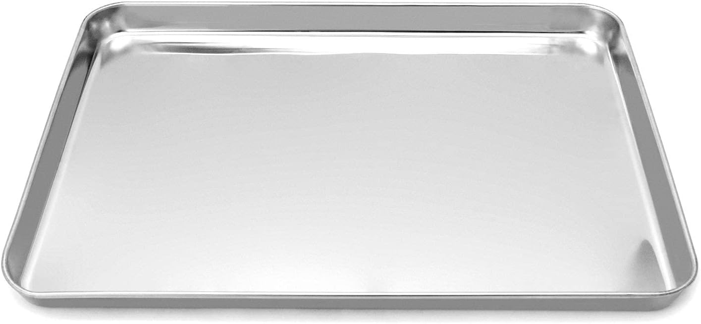 QWORK 304 Stainless Steel Instrument Tray, Metal Parts Tray, Salon Tool Tray, Workspace Organizer Trays for Lab Instruments, 15 3/4"×11-13/16"×15/16"