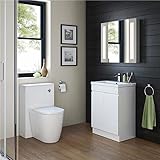 iBathUK Vanity Unit with Basin, Square Cabinet Ceramic Wash Basin for Bathroom Furniture with 2 Shelves and Doors- Gloss White (Flat Pack) - Image 5