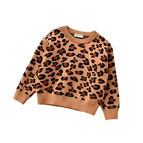 Toddler Baby Girls Winter Coat Leopard Pullover Knit Sweater Cardigan Long Sleeve Warm Jacket Chunky Outerwear (Leopard Brown, 4-5T)