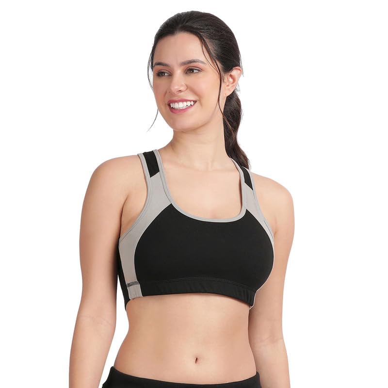 1051 Racer Back Non-Wired, Padded Full Coverage Sports Bra for Womens -Medium to High Impact Gym/Workout Slip-on Bra -200 GSM Cotton|Spandex - All Day Comfort Bra