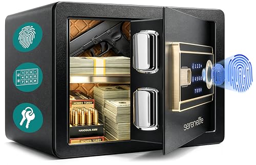 SereneLife 18L Tresor, Safe Für Zuhause Feuerfest & Wasserdicht, Digitaler Heimtresor mit Zugriff per Fingerabdruck, Möbeltresor mit Code & Schlüsseln, Safe Box für Wertsachen, Bargeld, Schmuck, Gold