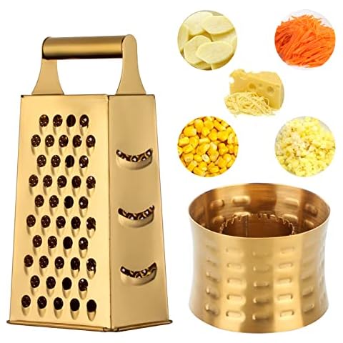 Buyer Star 2 Pcs Gold Professional Kitchen Gadgets Set Box Grater with 4 Sides and Corn Stripper Grater Peeler Slicer Best for Parmesan Cheese, Vegetables, Ginger Cover