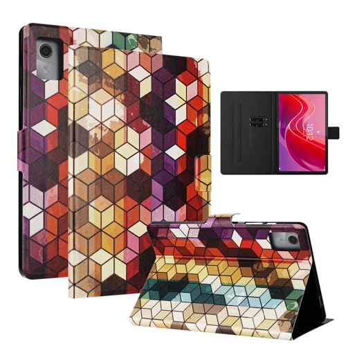 LSPCASA Hülle für Lenovo Tab M11(11 Zoll 2024 TB330) PU Leder Tablet Hülle mit Kartenfächer Ständer Funktion Schutzhülle für Lenovo Tab M11-Kubikmuster
