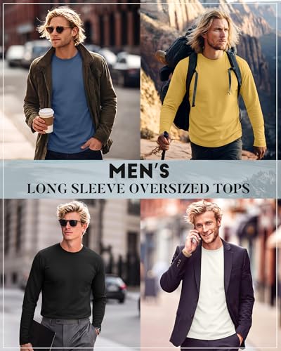 Image of August Alley 4 Pack Men's Big and Tall Cotton Shirts L-7XL, Long Sleeve Oversized Tops Loose Casual Large T-Shirts Basic Tee