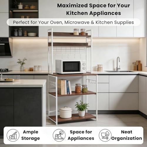 Image of wow craft 5-Tier Storage Rack with White Frame | Multipurpose Kitchen Microwave Stand, Bookshelf & Office Organizer | Heavy Duty Metal Frame Shelf, Space Saving Rack, Easy Assembly