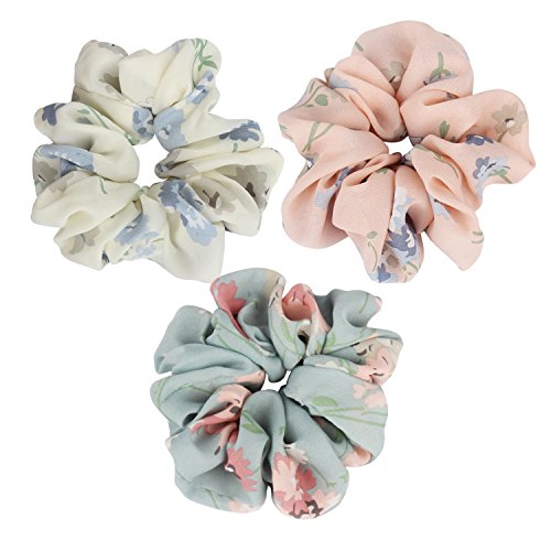 Didder 3 Pieces Flower Large Hair Scrunchies Summer Chiffon Hair Scrunchies Hair Bow Chiffon Colorful Scrunchy for Women Girls Ponytail Holder Hair Bands Ties