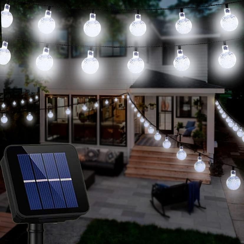 Solar String Lights Globe 38 Feet 66 Crystal Balls Waterproof LED Fairy Lights 8 Modes Outdoor Starry Lights Solar Powered String Light for Garden Yard Home Party Wedding Decoration (White)