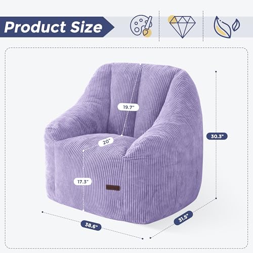 Image of MAXYOYO Bean Bag Chair, Bean Bag Sofa with Filler, Cozy Living Room Chair for Adults and Kids, Stuffed Floor Sofa for Bedroom Dorm Reading, Purple