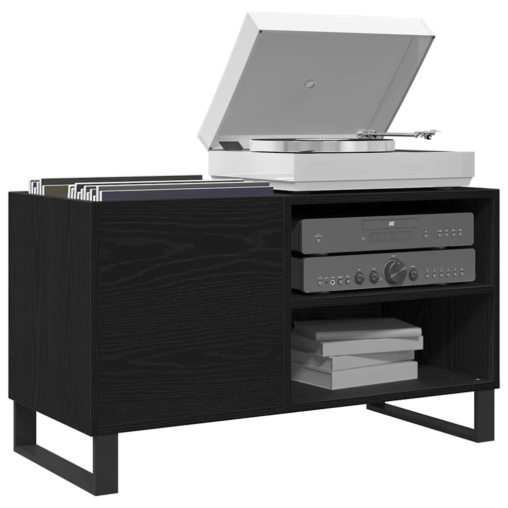Armadietto per dischi in legno, 85 x 38 x 48 cm, con 3 ripiani e porta, per soggiorno, home theater e ufficio, per riporre vinili, CD, DVD, ricevitori, router
