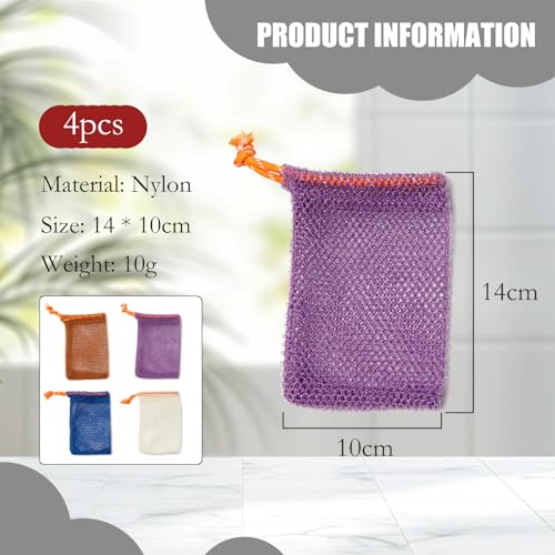 4 Stück Nylon Seifenbeutel,Seifensäckchen,für Feste Seife,Seifensack,Zum Duschen,Buntes Mit Kordelzug,Nylon-Netztaschen,Soap,für Seife Seifennetz,Netz Tasche,Aufschäumen Und Trocknen Von Seife
