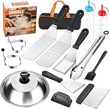 AMAZON - Blackstone Griddle Accessories Kit, 14pcs Flat Top Grill Accessories Set for Blackstone and Camp Chef, Enlarged Spatulas, Basting Cover, Scraper, Tongs, Grill Spatula Kit for Outdoor BBQ