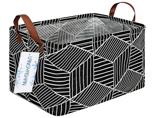 Image of Rectangular Storage Bin Collapse Canvas Fabric Cartoon Storage Basket with Handles for Organizing Home Kitchen Boys and Girls Toys Office Closet Shelf Baskets (Black Diamond)