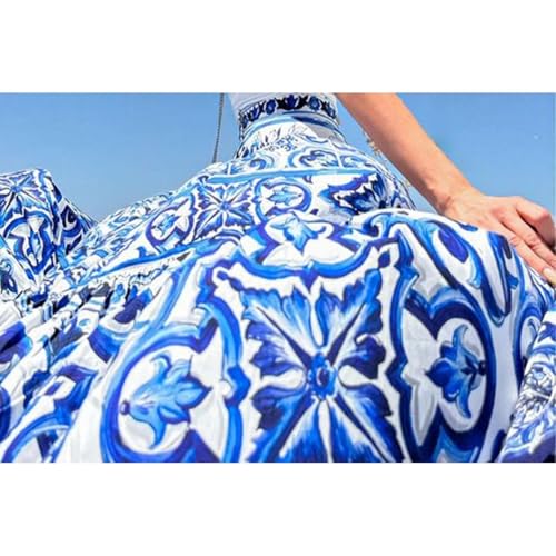Skirt for Women Spring Printed Boho Loose High Waist Maix Blue Holiday Beach Ladies2