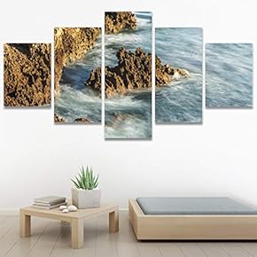 SIGNWIN 5 Panel Canvas Wall Art Beach Blue...