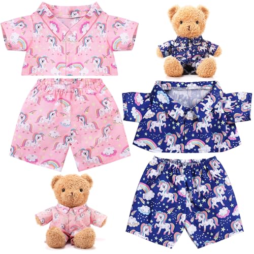 Litherr S 2 Sets Stuffed Bear Pajamas Clothes Blue and Pink Stuffed Animal PJ's Outfit Accessories Fit Most 14-16 Inch Plush Bear Dolls for Gift Goodie Bags Stuffers