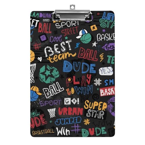 Porte document avec clip basket-ball noir A4 planchette rigide