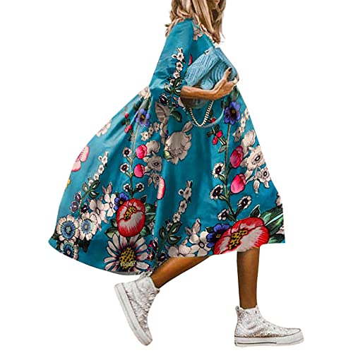 Oversized Wedding Dresses For Bride 2023 Summer,3/4 Sleeve Maxi Dress Funny Print High Waist Tunic Dress Pleated Graphic Sundresses Flowy A Line Dress Ladies Summer Dress Blues 2X #TOP12