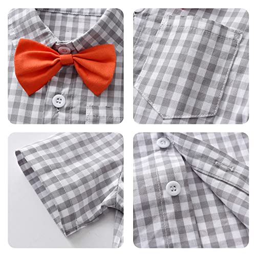 Image of Volunboy Baby Boy Formal Short Set Toddler Summer Gentleman Outfit Kid Short Sleeve Bowtie Shirt Suspender Shorts Suit