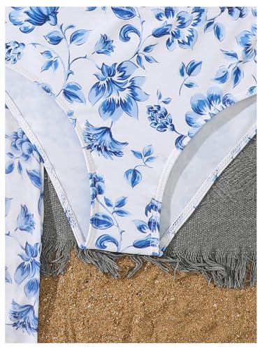 Girl's 3 Piece Floral Swimsuit Cut Out Crisscross Bathing Suit with Cover Up Pants4