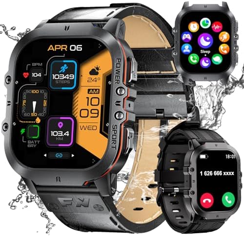 Smart Watch for Men,1.96” Always-On AMOLED Display Military Smart Watches for Men with Bluetooth Call, 5ATM Waterproof Outdoor Tactical Fitness Tracker Watch with 100+ Sports Moeds for Android iOS