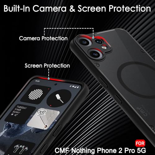 Image of TheGiftKart Hybrid Shockproof Back Cover Case for CMF By Nothing Phone 2 Pro 5G Compatible with MagSafe | Hard Cover for Nothing CMF Phone 2 Pro (PC & TPU, Translucent Smoke Matte Back, Black Sides)
