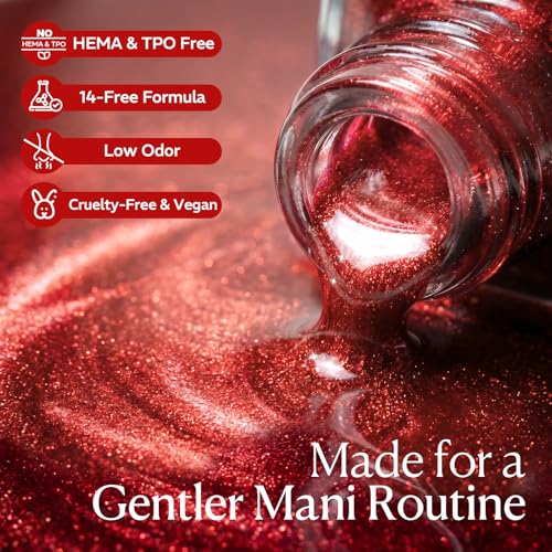 Image of AzureBeauty 15ml HEMA Free Red Purera Gel Nail Polish Set 6 Colors Ruby Burgundy Dark Cherry Red Cat Eye Magnetic Gel Polish Same Color Bottles Soak Off UV LED Nail Art Kit for DIY Home Manicure Salon