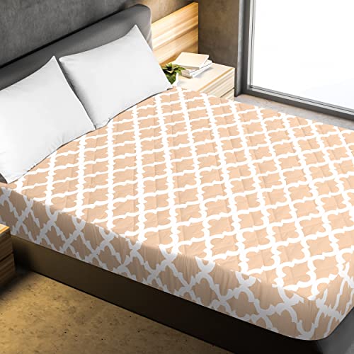 Utopia Bedding Quilted Fitted Mattress Pad (King, Quatrefoil Beige) - Elastic Fitted Mattress Protector - Mattress Cover Stretches Up To 16 Inches Deep - Machine Washable Mattress Topper #TOP1