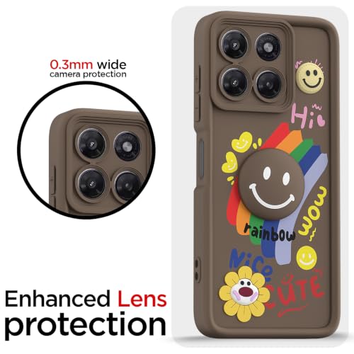 Image of Pikkme Back Cover for Motorola Moto G37 Power 5G | Soft Silicone| Cute Rainbow Smile & 3D Cartoon Flower Design | Shockproof Raised Camera Protection Bumper Case (Brown)