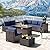 Kullavik 8 Pieces Outdoor Patio Furniture Set with 43" 55000BTU Gas Propane Fire Pit Table PE Wicker Rattan Sectional Sofa Patio Conversation Sets,Dark Blue