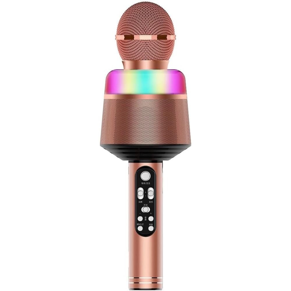 TRIDEO 2-in-1 Karaoke Microphone with LED Lights, Bluetooth Speaker, TF Card Support, and High-Fidelity Sound for iOS/Android Devices, Rose Gold