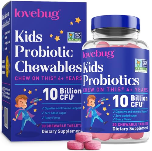 LOVEBUG Probiotics for Kids – Probiotic Chewables with Prebiotic Fiber for Age 4+,Daily Children's Gut Health & Digestive Support Supplement,...
