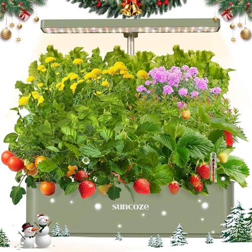 SUNCOZE Hydroponics Growing System Kit 12 Pods, 24W LED Grow Light Indoor Garden, 4L Water Tank with Quiet Pump, Adjustable Height Herb Garden Planter Indoor Kit, Gardening Gifts, Green