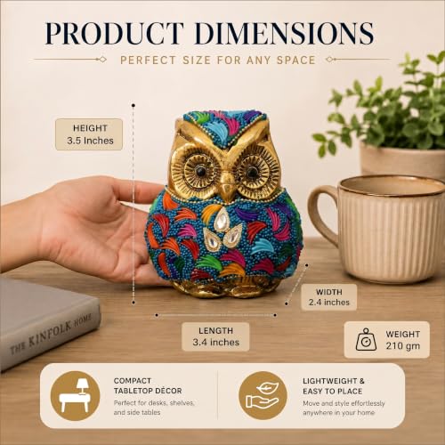 Image of Vintage Metal Owl Showpiece and Paper Weight Metal Handicraft Idol for Home Decor (Gold Stone)