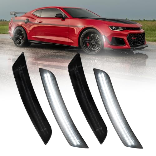 AUTOONE LED Side Marker Lights White Compatible With Chevrolet Camaro 2016-2023 Front & Rear Fender Side Markers Smoked Lens Driver & Passenger Side Bumper Lights Pack of 4