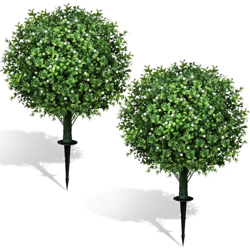 Fiori Finti da Esterno, piante finte da esterno, 2 confezioni di sfere topiarie con piante finte di bosso, arbusti di plastica per la porta d'ingresso, il giardino e l'arredamento interno della casa