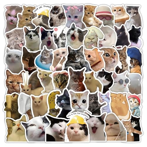 50Pcs Cute Cat Stickers Pack - Waterproof Vinyl UV-Proof Decals for Water Bottles Laptops Luggage & Skateboard | No Duplicates Kawaii Cat Stickers for Adults Teens Kids