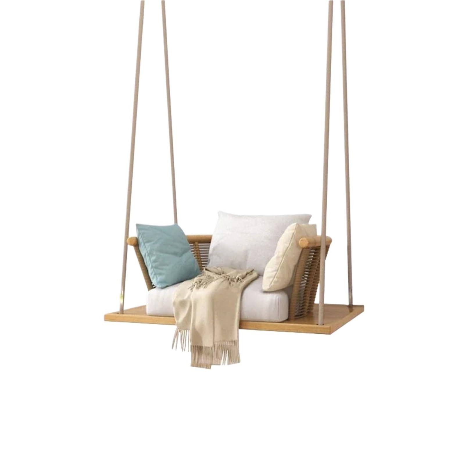 Wooden Swing Bench Outdoor Solid Wood Patio Swings Chair Indoor Adult Hanging Rattan Balcony Lazy Swing Chairs Home Room Rocking(Single-wood-white)