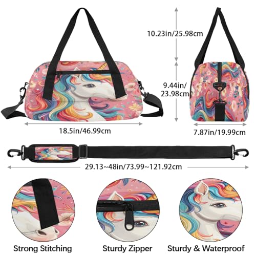 Unicorn Rainbow Pony Kids Duffle Bag Boys Girls Small Sport Dance Gym Bag for Overnight Travel Weekender Carry On4