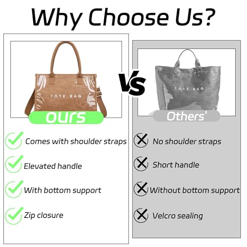Image of GISMTR PVC Tote Bag for Women Large Letters Print Hobo Handbags Kraft Paper Shoulder Bag with Strap for Work Travel