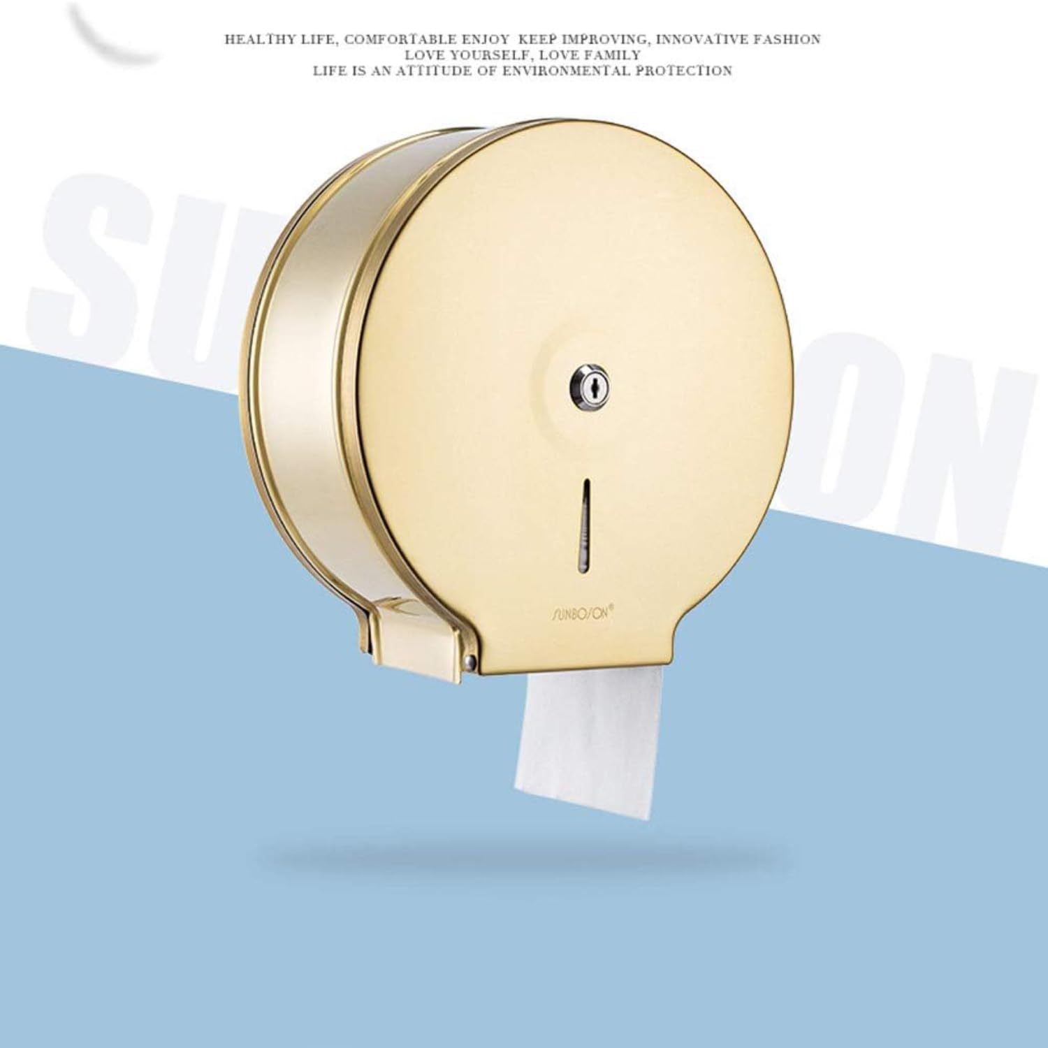 Jumbo komercyjny uchwyt na papier toaletowy montowany na ścianie dozownik rolek chusteczek łazienkowych, stal nierdzewna, zamykana konstrukcja, do domu hotelowego, złoty, wys. 25 cm
