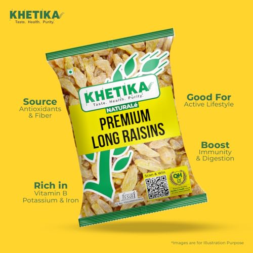 Image of KHETIKA Premium Long Raisin 500 Gram| Long Kishmish|Naturally Dried Kishmish