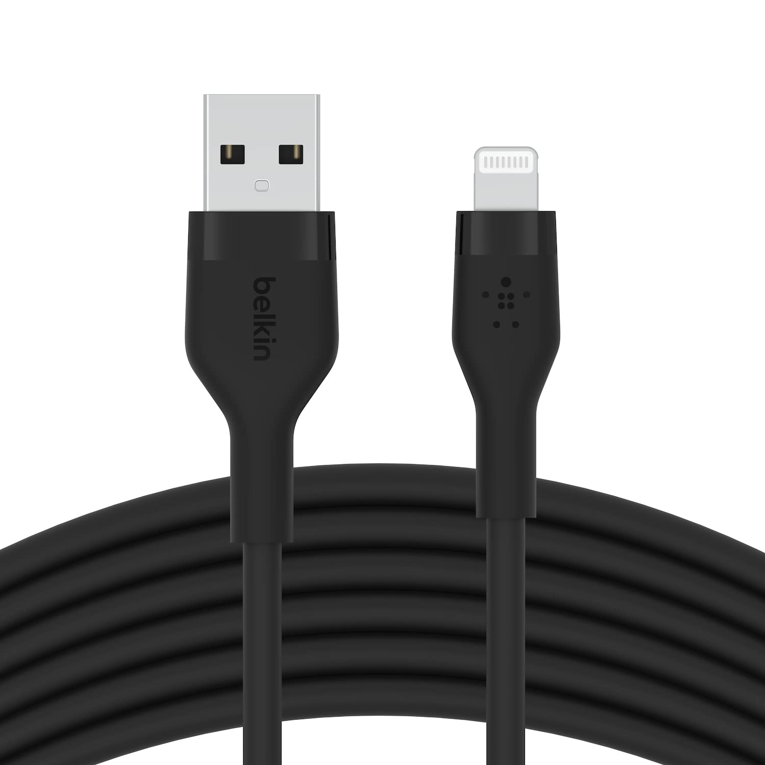 BelkinBoostCharge Flex Silicone USB Type A to Lightning Cable (3M/10FT), MFi Certified Charging Cable for iPhone 14/14 Plus, 13, 12, Pro, Max, Mini, SE, iPad and More – Black