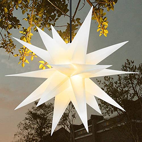 Étoile de Noël ERWEY - 58 cm - Blanc - Étoile de l'avent - Étoile extérieure 3D - Étoile lumineuse avec câble avec douille E27 (étoile blanche classique) Cover