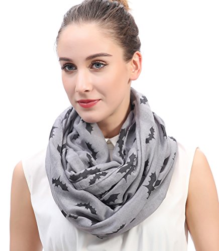 Lina & Lily Halloween Bat Print Infinity Loop Scarf Lightweight (Grey)