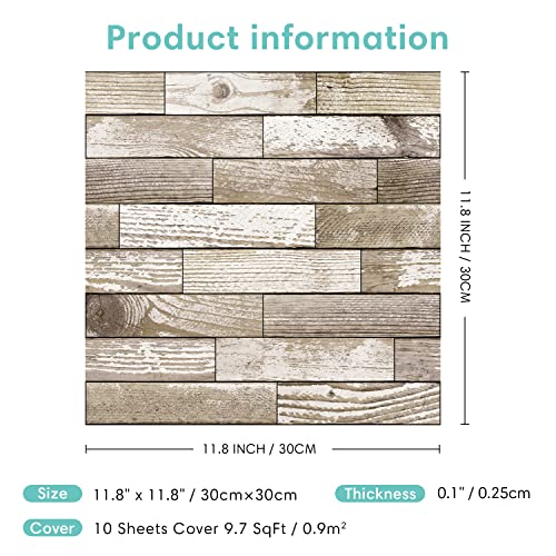 Commomy 10 Pcs 3D Faux Wood Peel And Stick Wall Tiles, 11.8'' X 11.8'', 3D Wall Panels Peel And Stick Wood Planks For Walls Living Room, Bedroom, Camper Wall Decor (Light Brown) #TOP3
