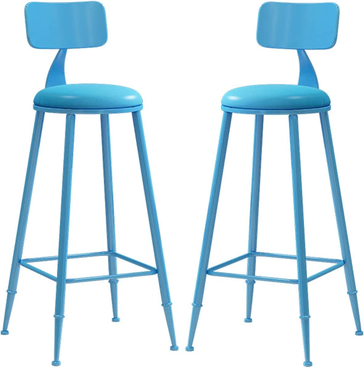GRDDBZA Modern Bar Stools Set Counter Height Dining Chairs Bar Stool 2 Piece Set Counter High Stool with Backrest Footrest Bar Stool PU Cushion Stool(Blue,65cm)